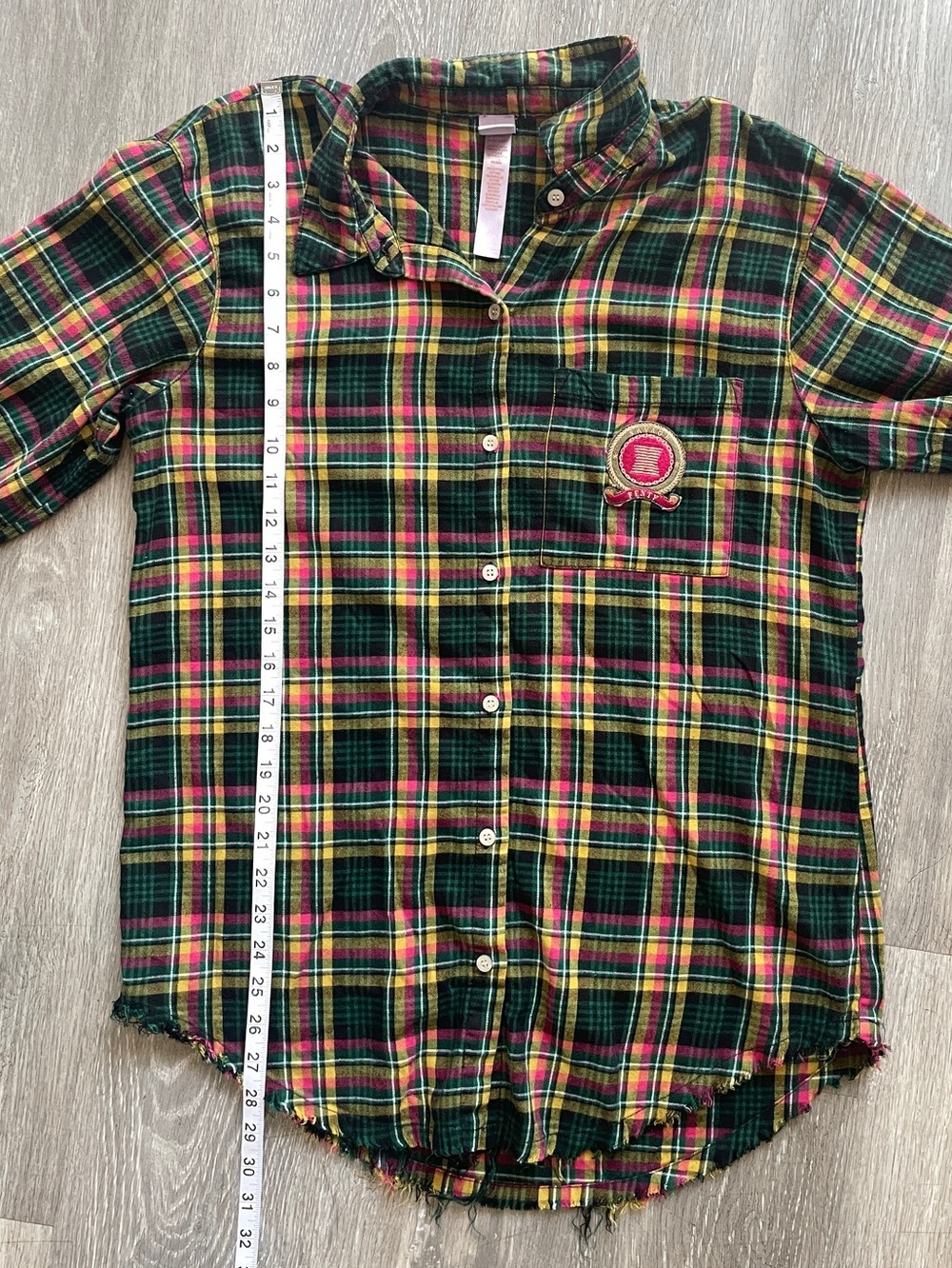 Savage x Fenty Plaid Button Down Top Lace Up Sleeves Frayed Hem grunge preppy - Picture 9 of 9